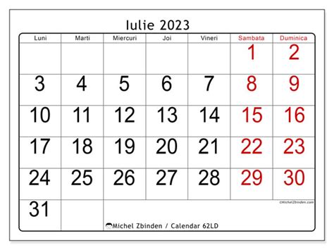 calendar luna iulie 2023